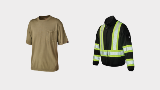 Blue Plaid Fleece Jac-Shirt WS16 and Fluorescent Orange High Visibility Quilted Safety Trucker Jacket SJ48