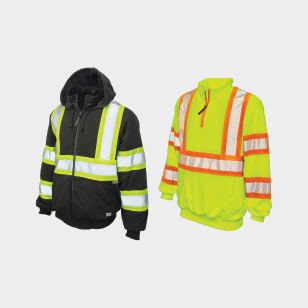 Black Fleece Insulated Safety Hoodie S474 and Fluorescent Green Fleece safety Pullover SJ19