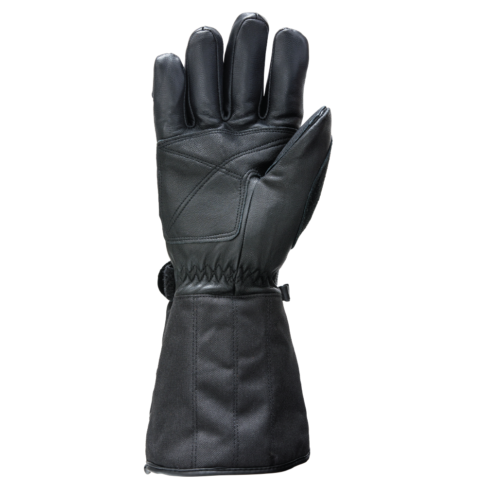 Custom insulated snowmobile glove with leather palm and extended gauntlet