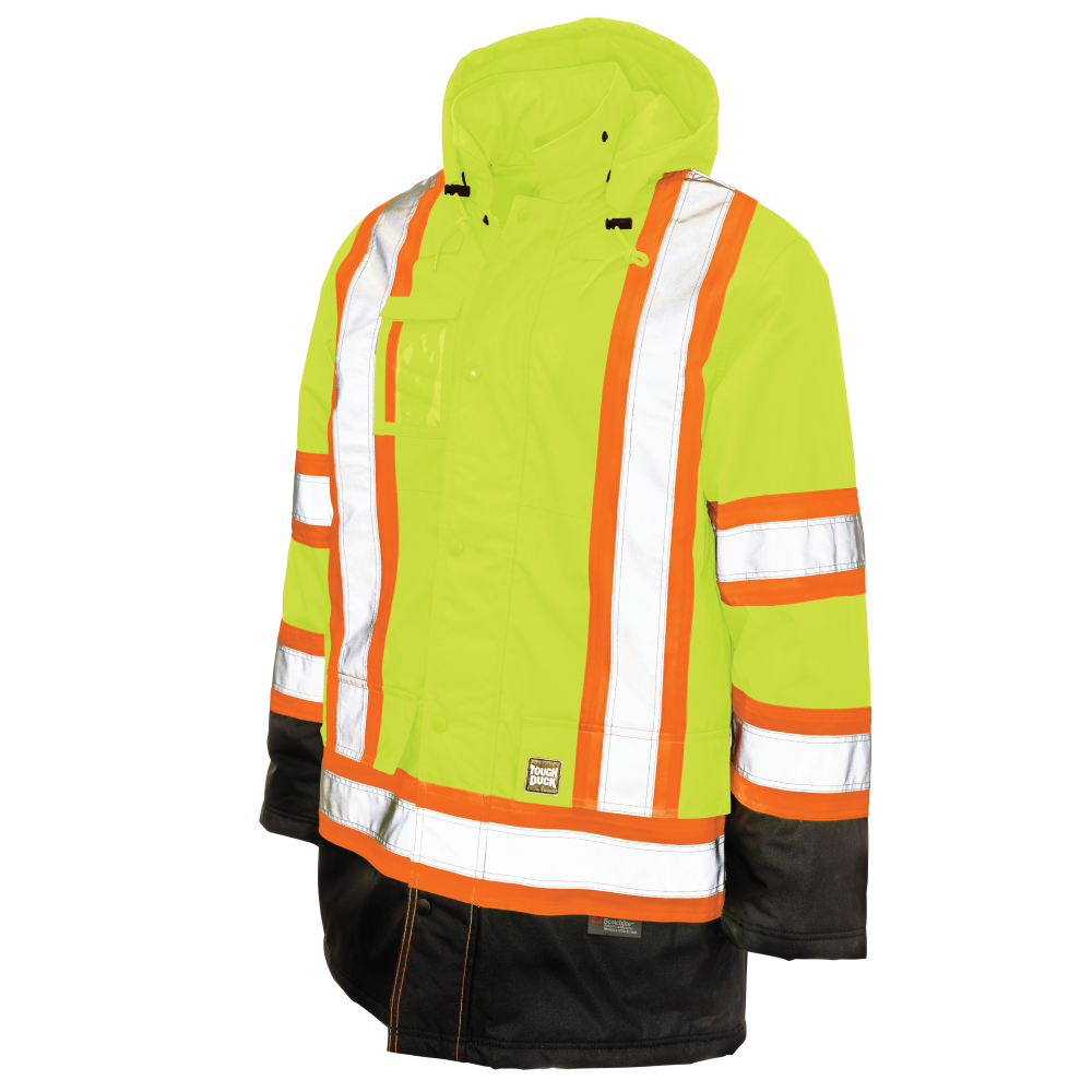 Fluorescent Green poly oxford safety parka