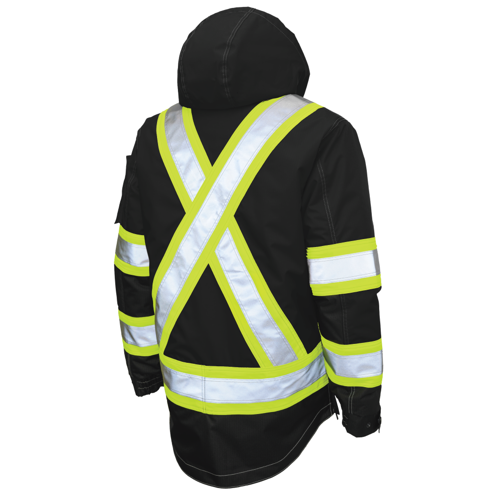 Back of Black ripstop 4-in-1 safety jacket