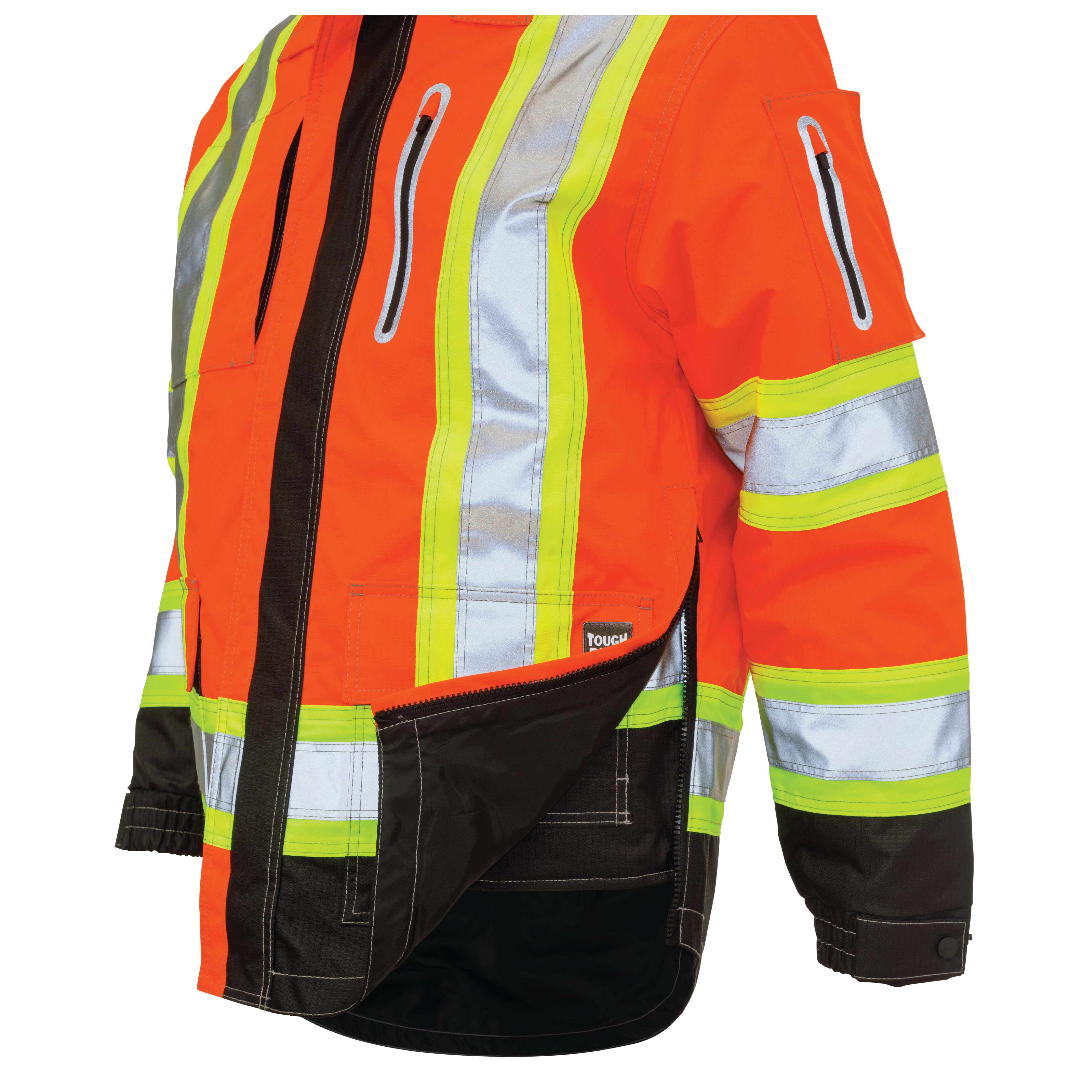 Fluorescent Orange Ripstop 4-In-1 Safety Jacket S187 Zippered Side Vents image