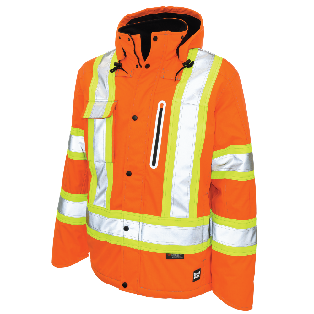 Solid orange S245 ripstop waterproof fleece-lined safety jacket for general work
