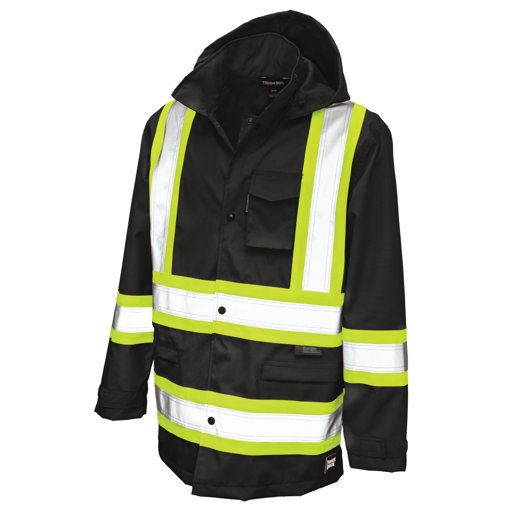 Black safety rain jacket