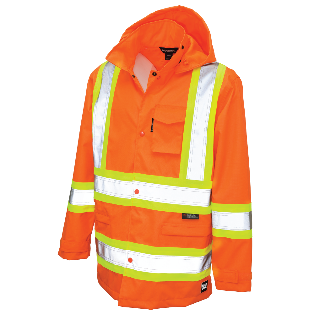 Fluorescent Orange safety rain jacket