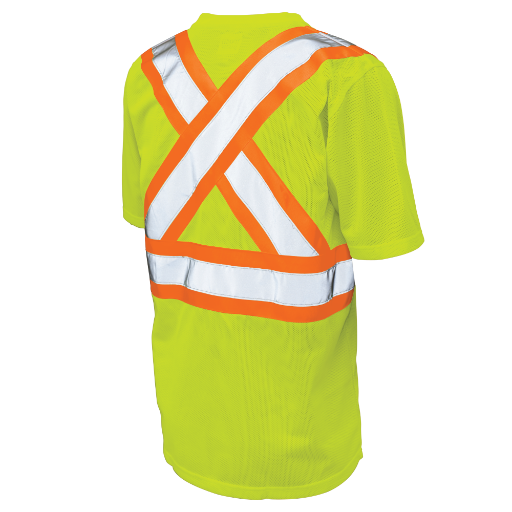 Back of Fluorescent Green micro mesh safety t-shirt