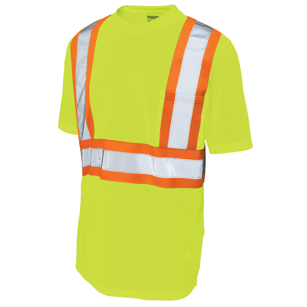 Fluorescent Green micro mesh safety t-shirt with pocket