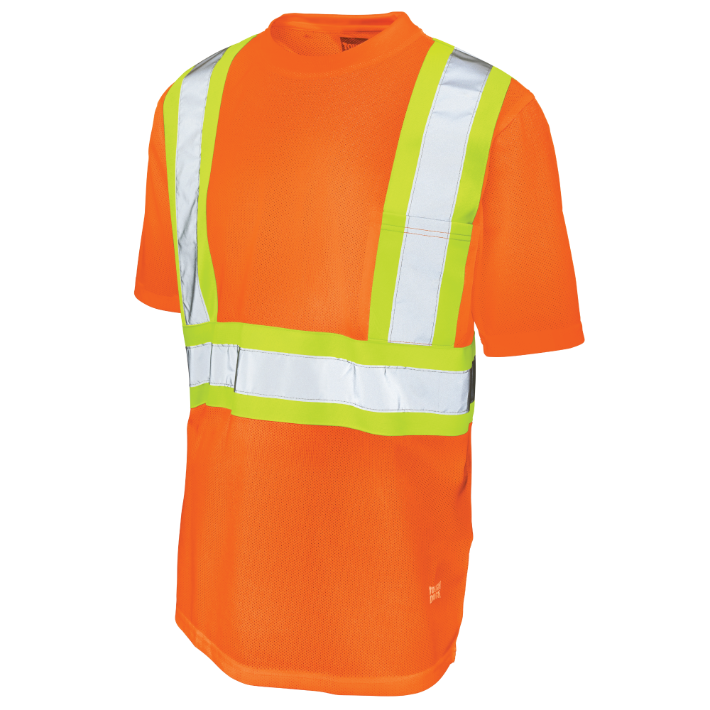 Fluorescent Orange micro mesh safety t-shirt with pocket