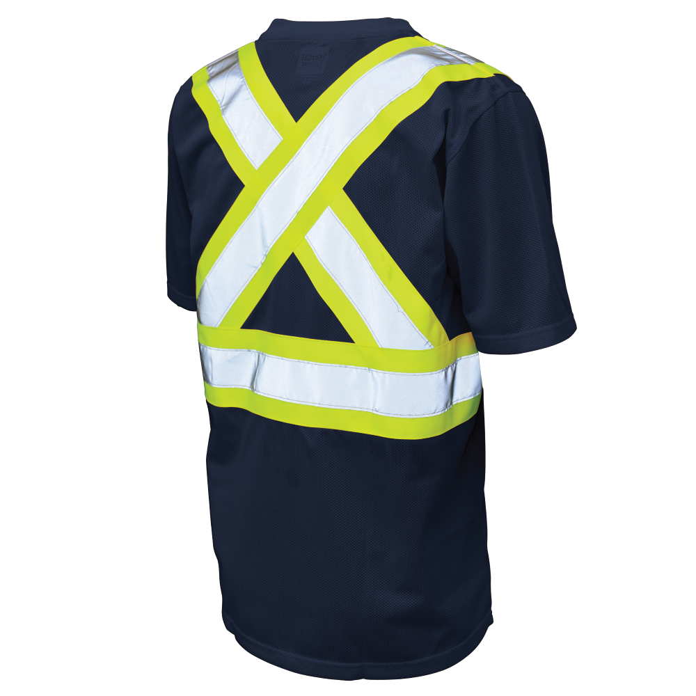 Back of Navy micro mesh safety t-shirt 