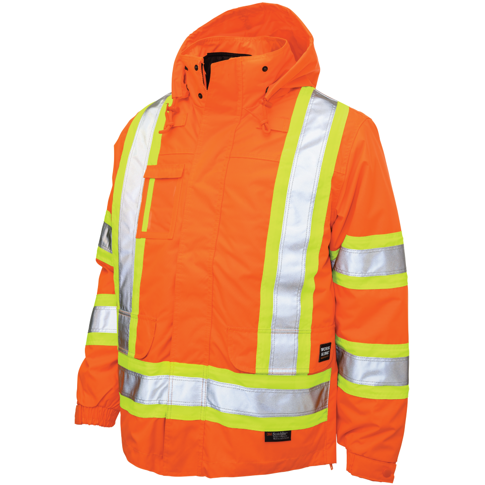 Solid Orange poly oxford 5-in-1 safety jacket