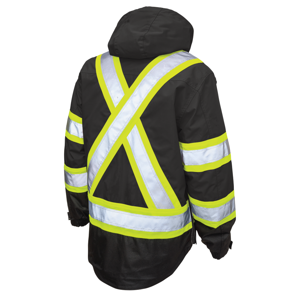 Back of Black poly oxford 5-in-1 safety jacket