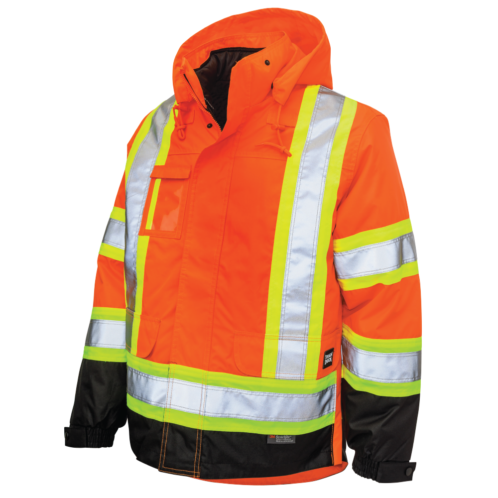 Fluorescent Orange poly oxford 5-in-1 safety jacket