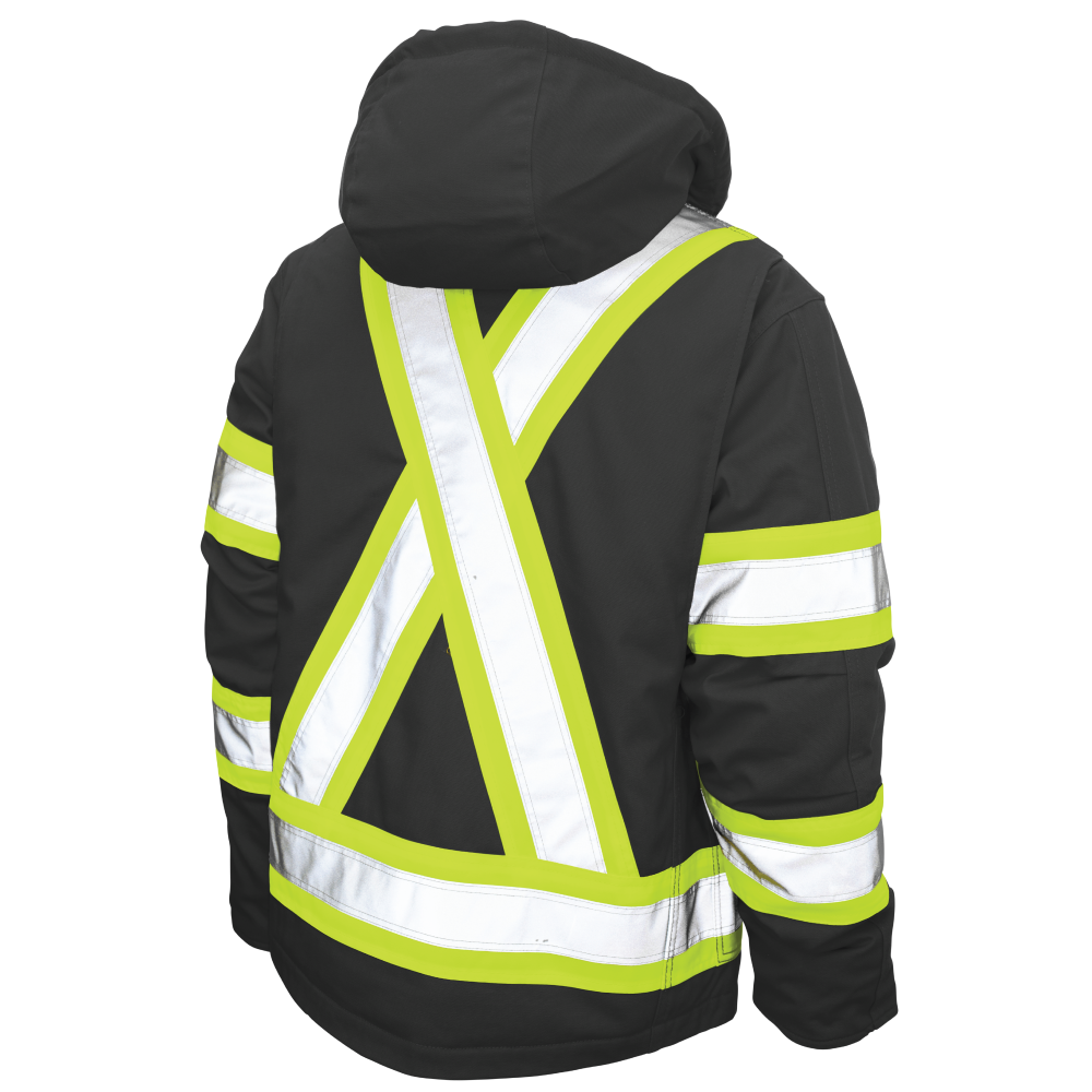 Back of Black duck safety jacket