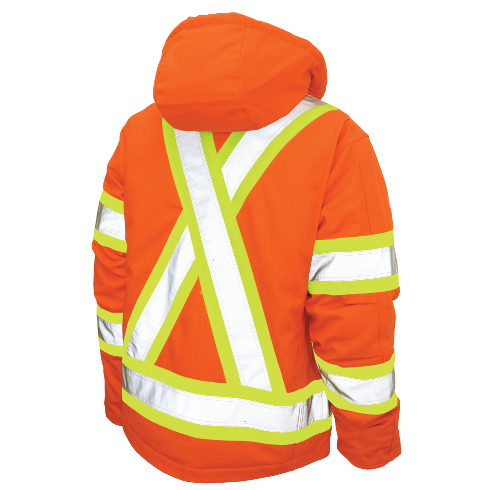 Back of Orange duck safety jacket