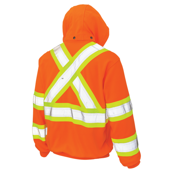 Back of Fluorescent Orange zip-up safety hoodie