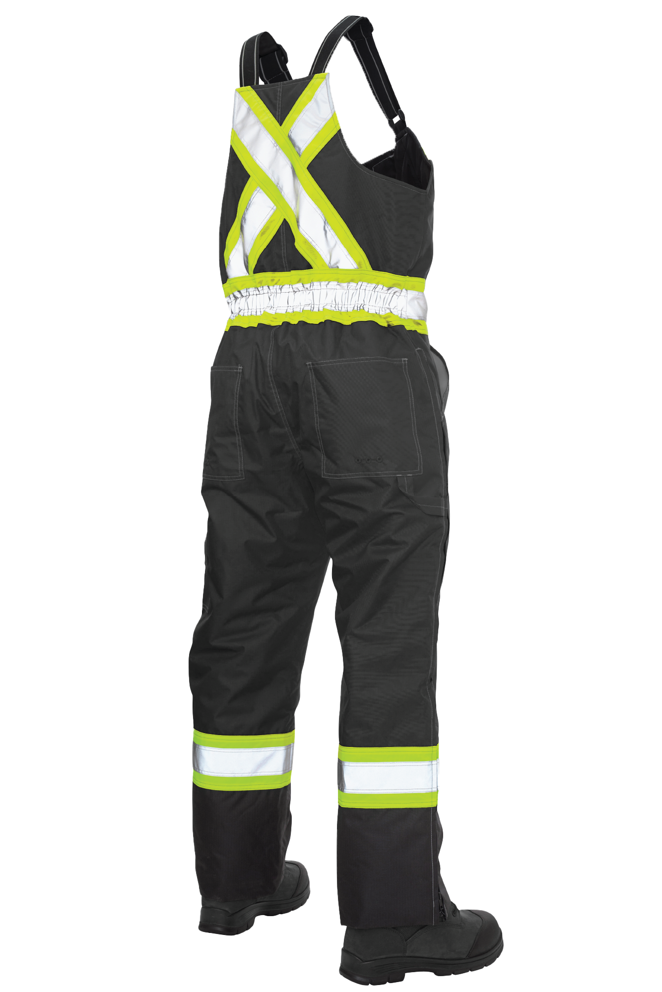 Back of Black ripstop insulated safety bib