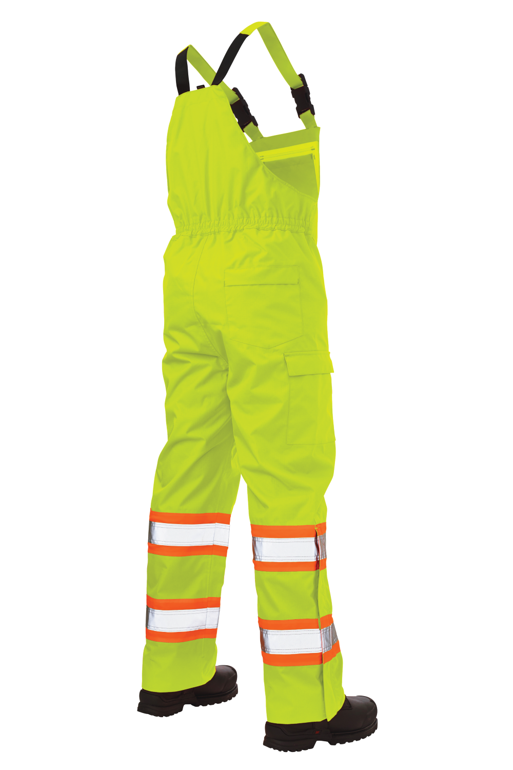  Back of Fluorescent Green safety rain bib