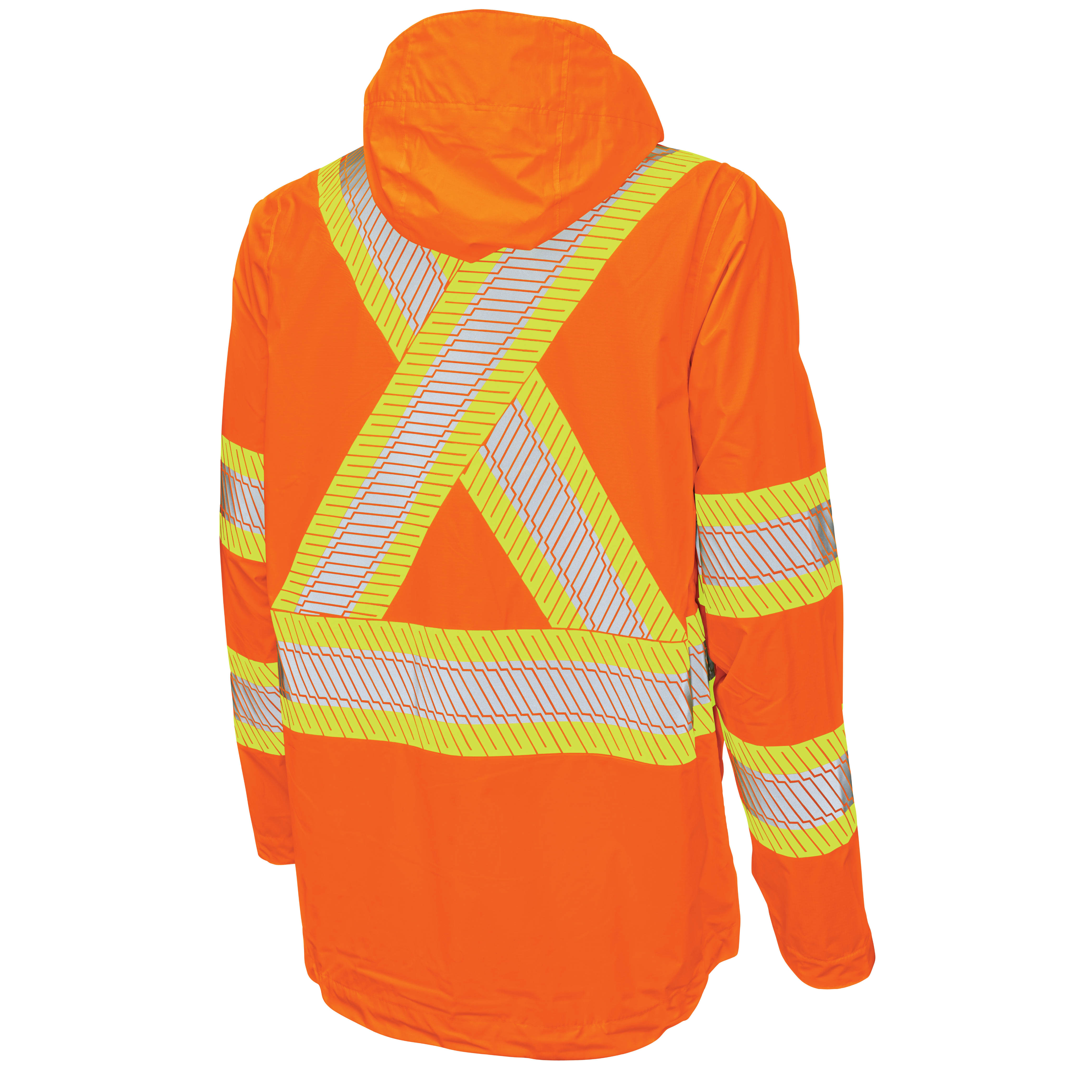 Fluorescent Orange Packable Ripstop Safety Rain Jacket SJ05 Back image