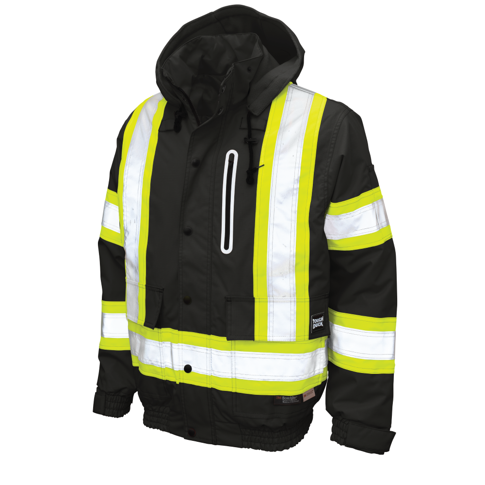 Black ripstop safety bomber jacket