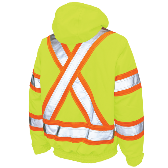 Back of Fluorescent Green ripstop safety bomber jacket
