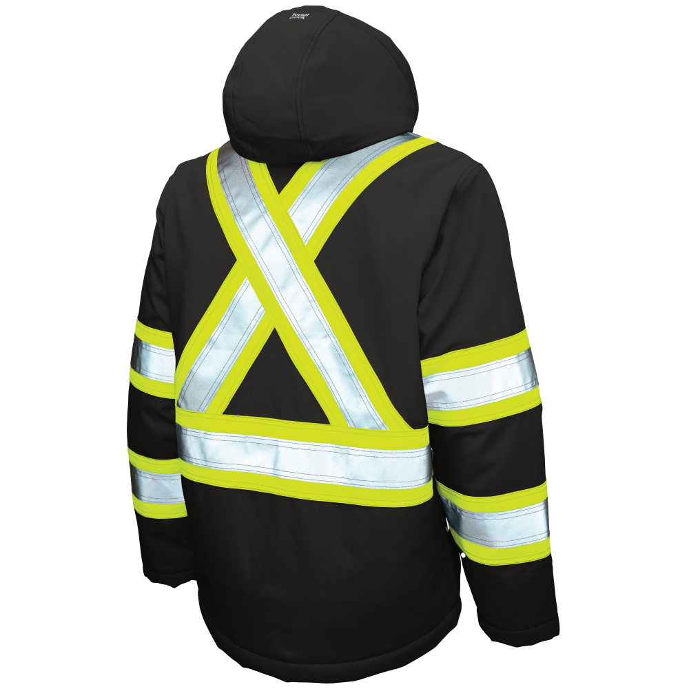 Back of Black insulated mechanical Tough Flex safety jacket