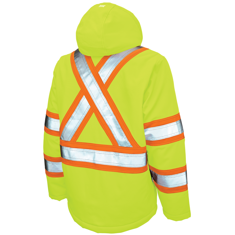 Back of Fluorescent Green insulated mechanical Tough Flex safety jacket