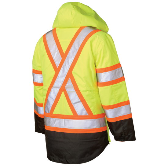 Back of Fluorescent Green Women's Poly Oxford 5-In-1 Safety Jacket