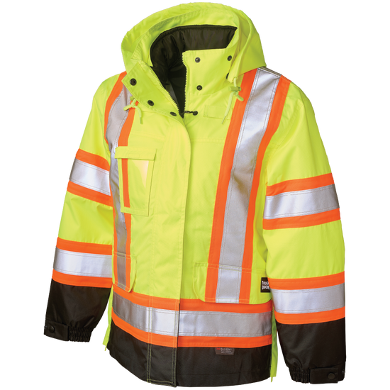 Fluorescent Green Women's Poly Oxford 5-In-1 Safety Jacket 