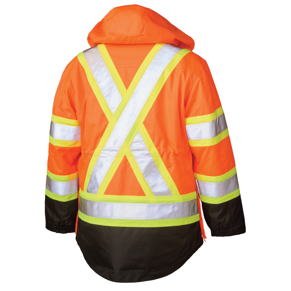Fluorescent Orange Women's Poly Oxford 5-In-1 Safety Jacket SJ46 Back image

