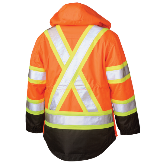 Fluorescent Orange Women's Poly Oxford 5-In-1 Safety Jacket SJ46 Back image
