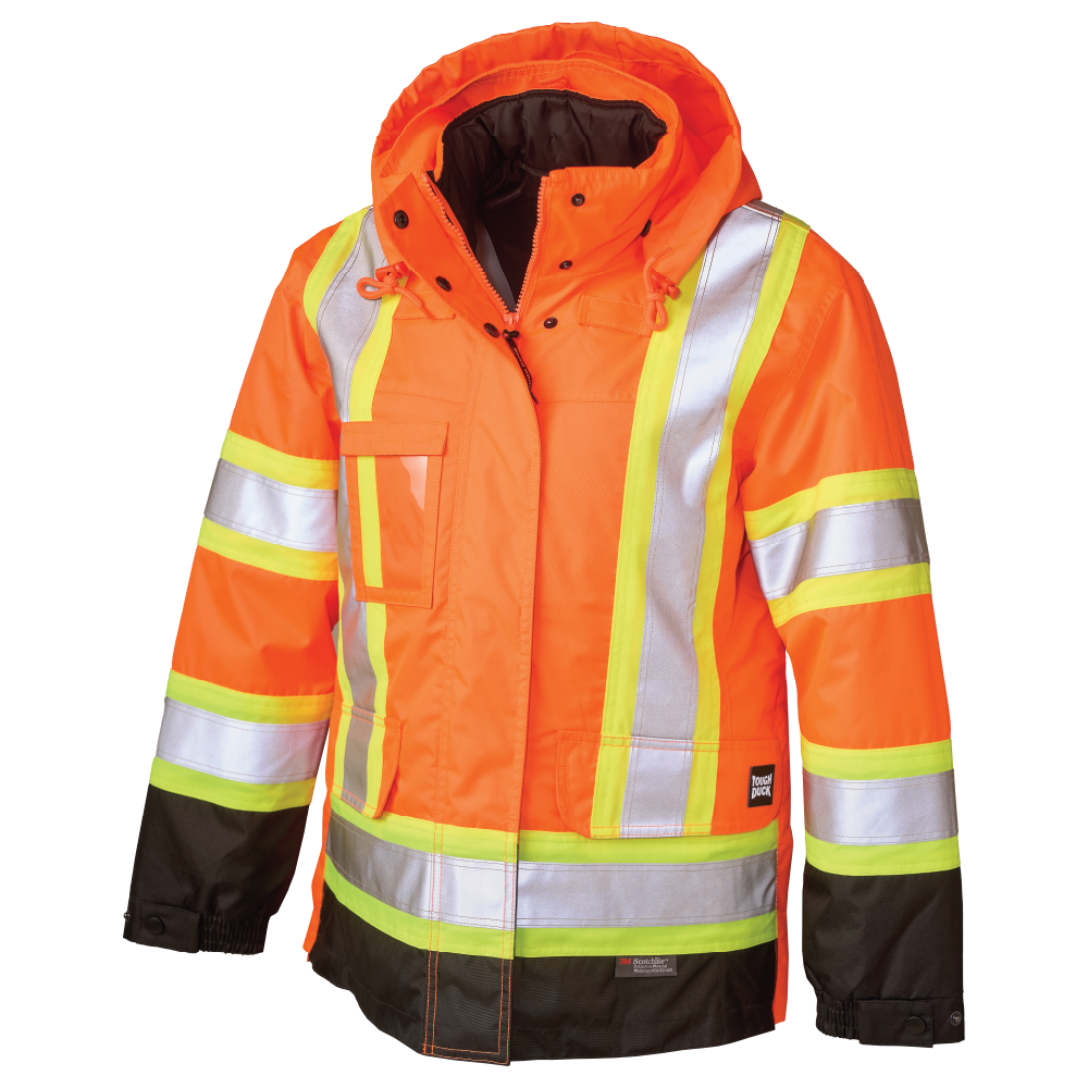 Fluorescent Orange Women's Poly Oxford 5-In-1 Safety Jacket SJ46 Front image
