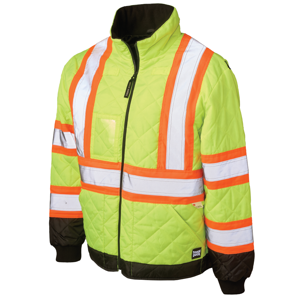 Fluorescent Green quilted safety trucker jacket