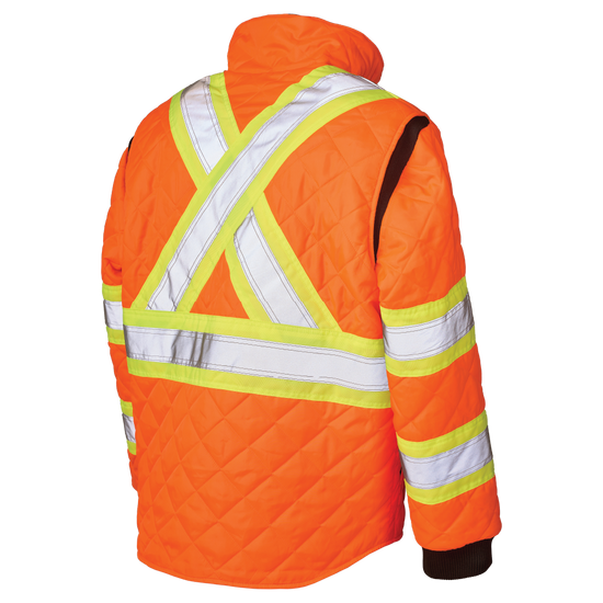 Fluorescent Orange Quilted Safety Trucker Jacket SJ48 Back image