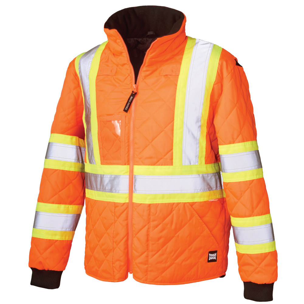 Fluorescent Orange Quilted Safety Trucker Jacket SJ48 Front image