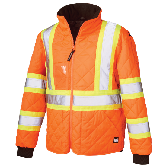 Fluorescent Orange Quilted Safety Trucker Jacket SJ48 Front image