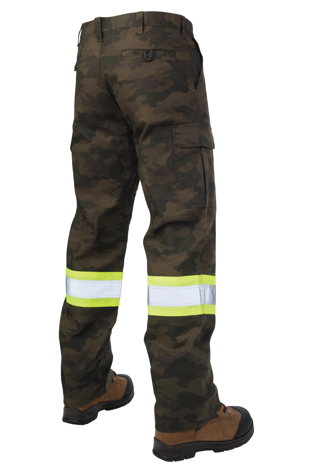 Green Camo Relaxed-Fit Camo Flex Duck Safety Cargo Utility  Pant SP04 Back image