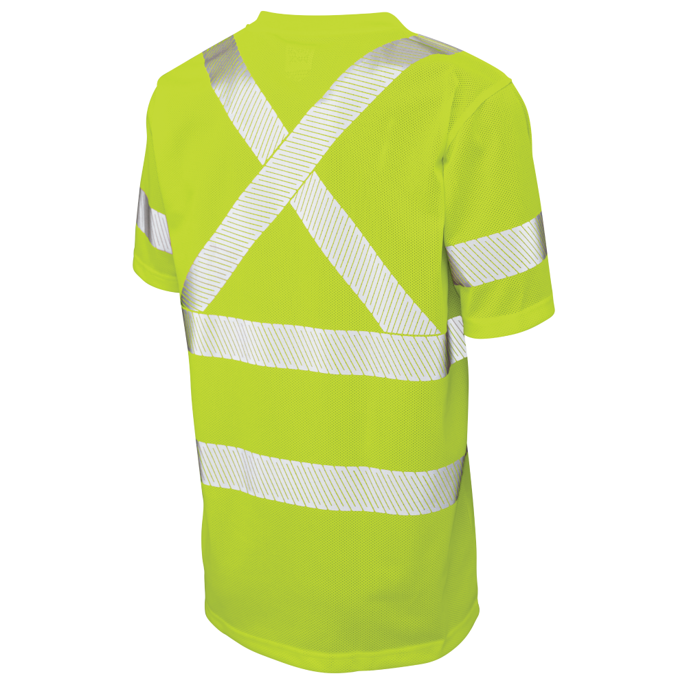 Back of Fluorescent Green micro mesh safety t-shirt