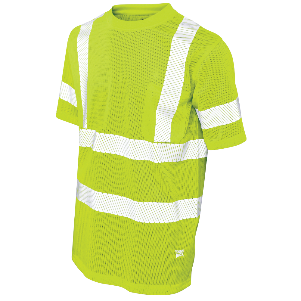 Fluorescent Green micro mesh safety t-shirt with pocket