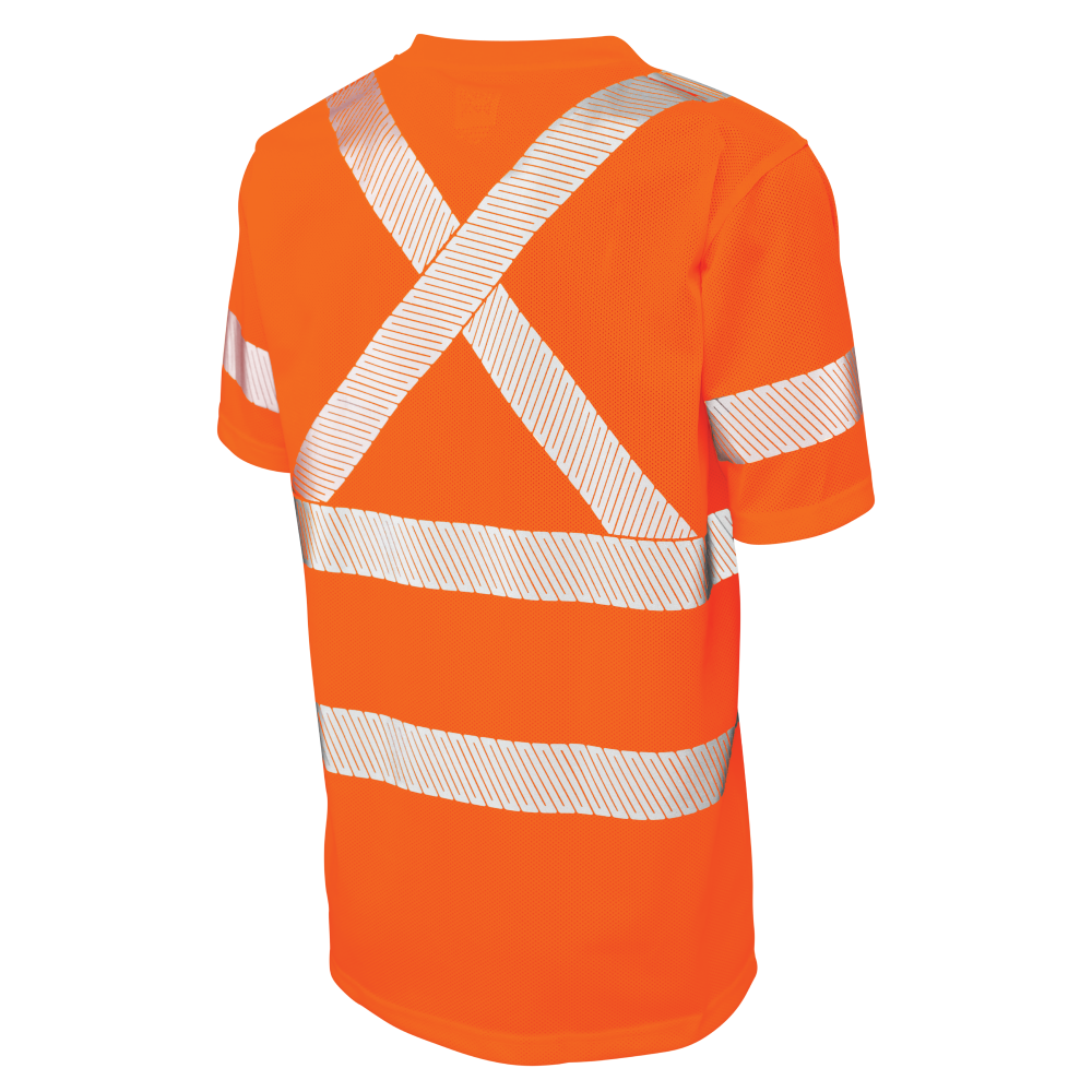 Back of Fluorescent Orange micro mesh safety t-shirt 