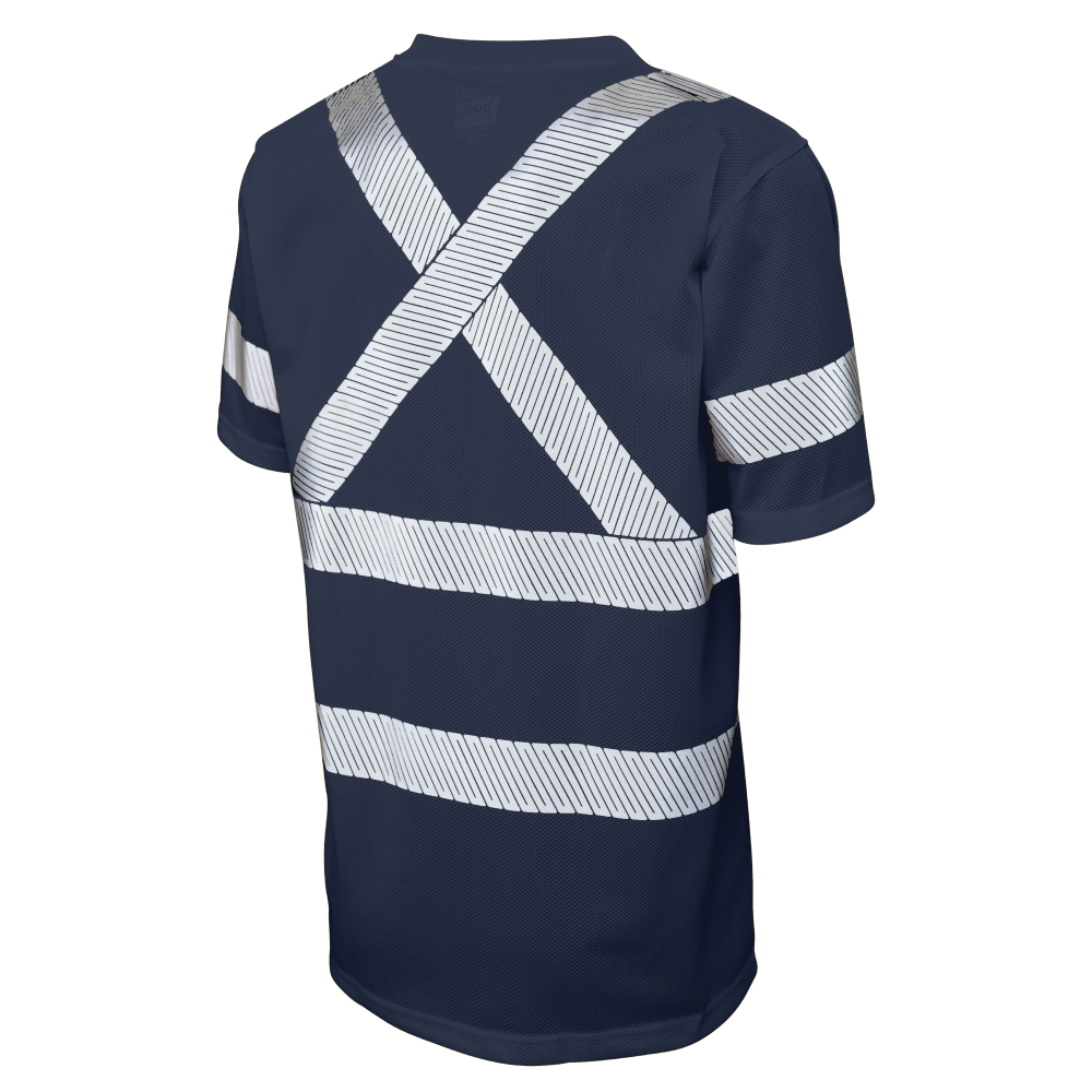 Back of Navy micro mesh safety t-shirt