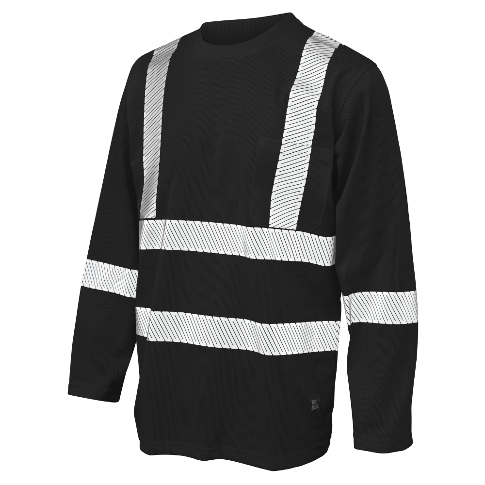 Black micro-mesh long-sleeve safety shirt with pocket