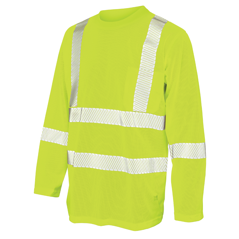Fluorescent Green micro-mesh long-sleeve safety shirt with pocket
