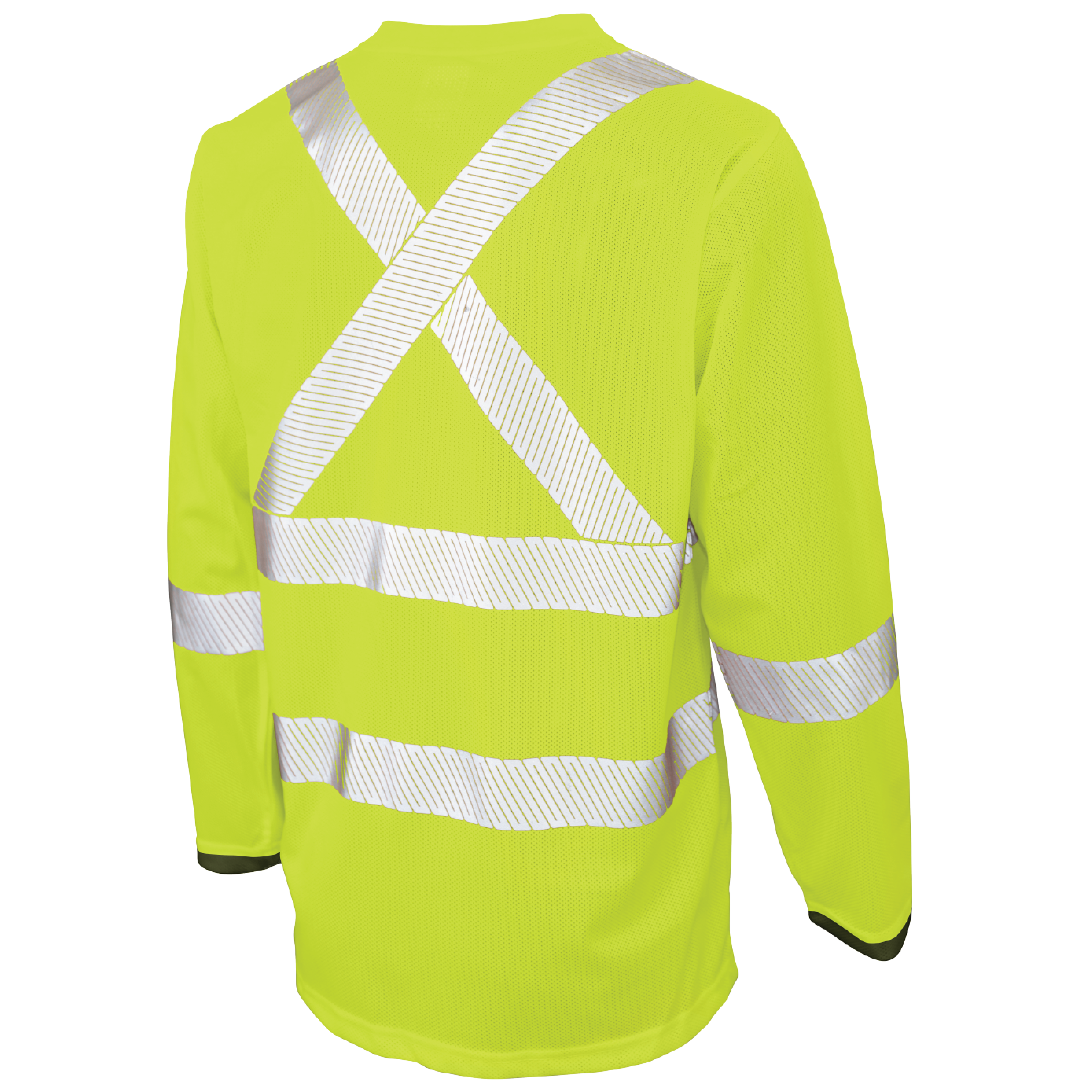 Fluorescent Green and Black Micro Mesh Long-Sleeve Safety T-Shirt with Pocket ST08 Back image