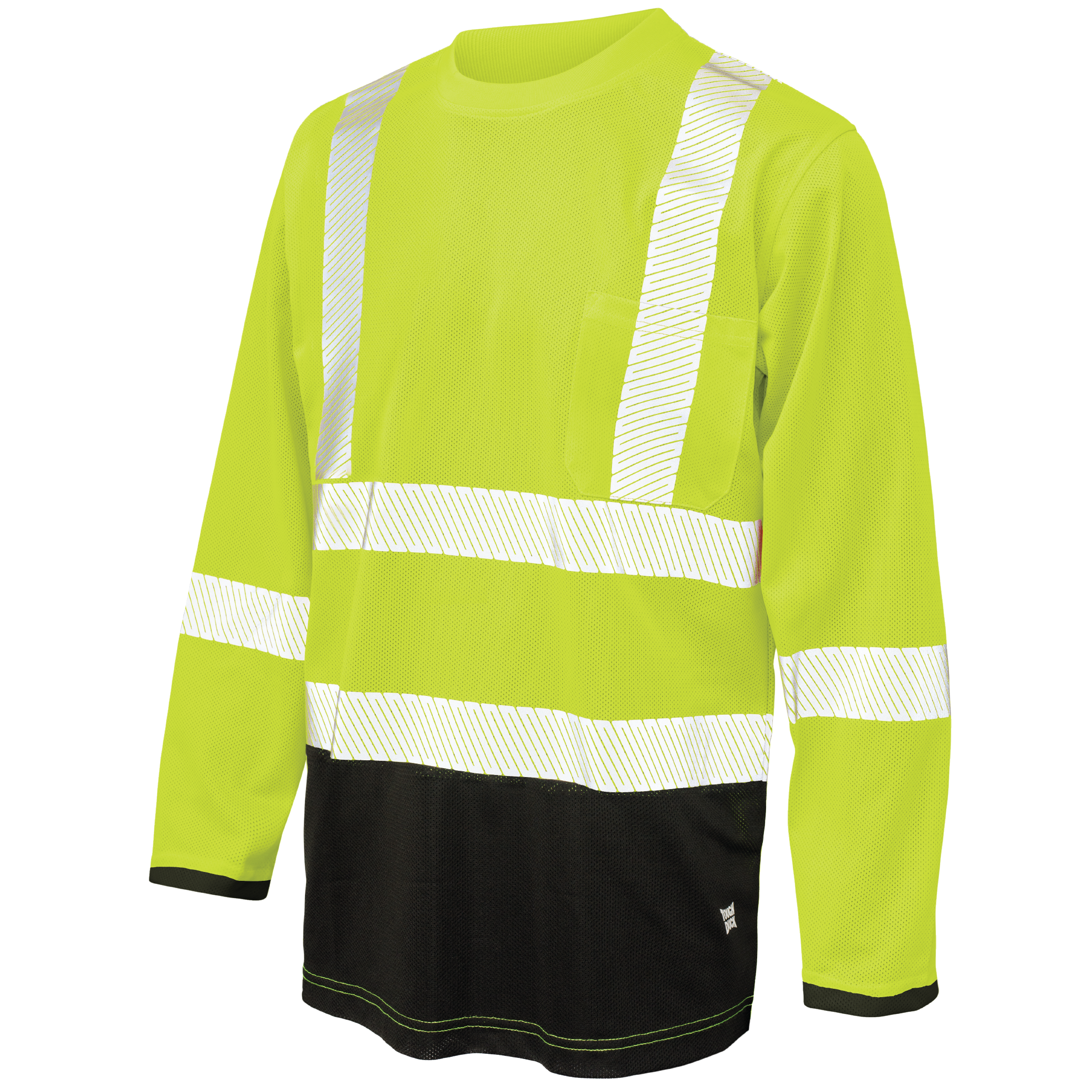 Fluorescent Green and Black Micro Mesh Long-Sleeve Safety T-Shirt with Pocket ST08 Front image
