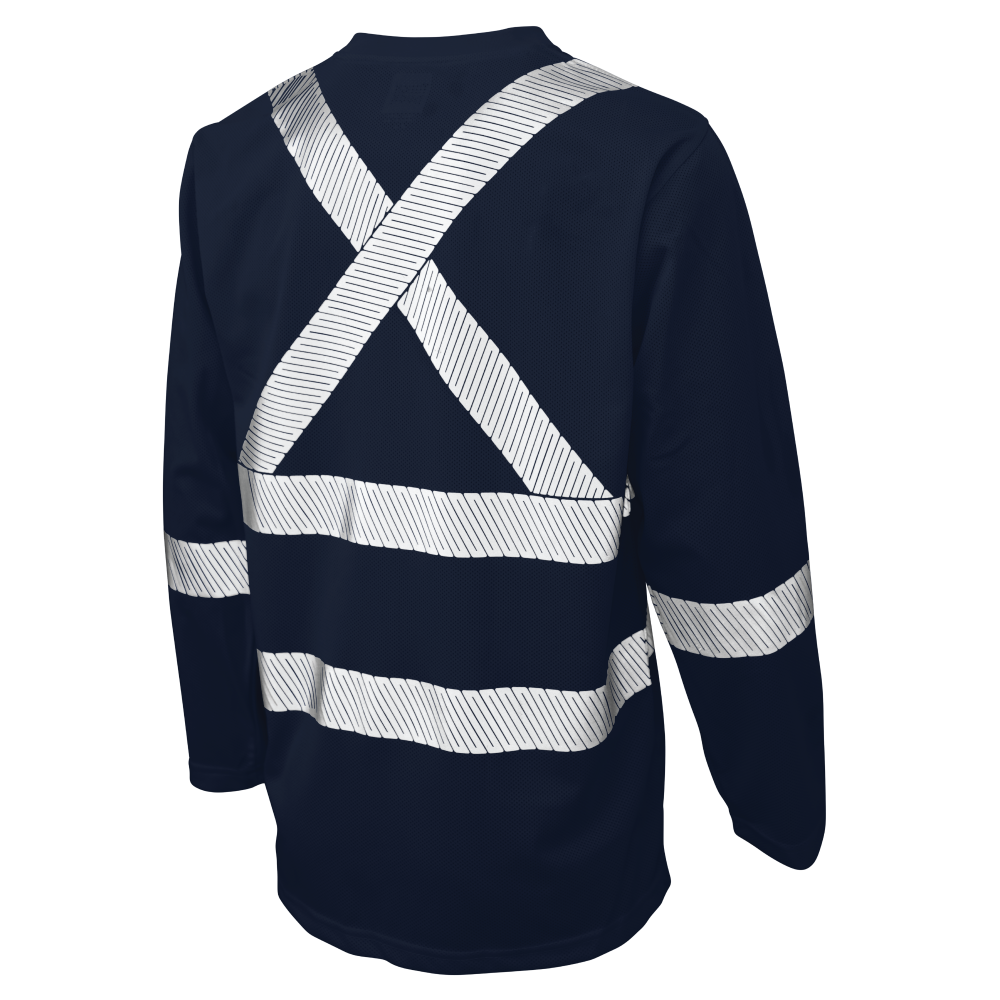 Back of Navy micro-mesh long-sleeve safety shirt