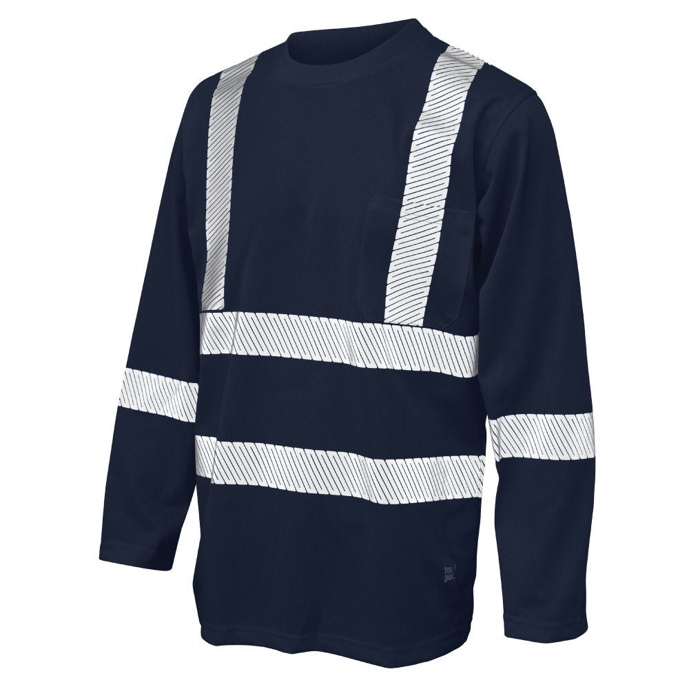 Navy micro-mesh long-sleeve safety shirt with pocket