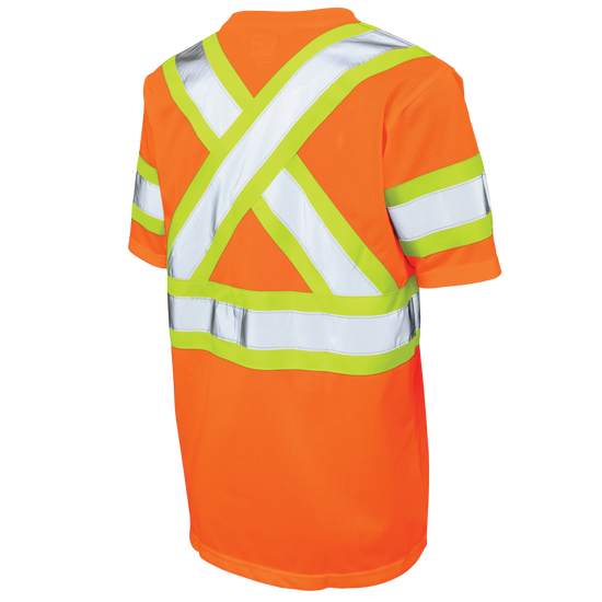 Back of Fluorescent Orange micro mesh safety t-shirt