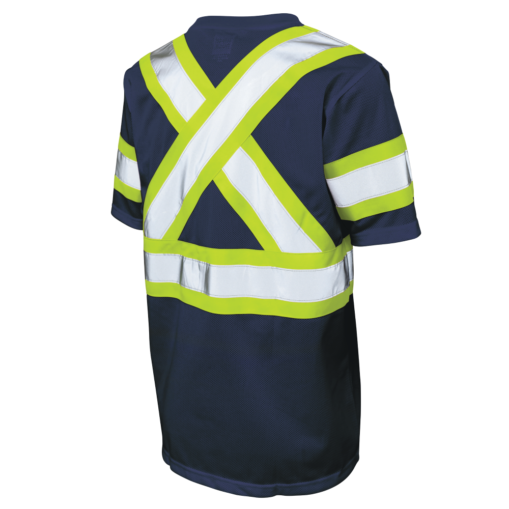 Back of Navy micro mesh safety t-shirt