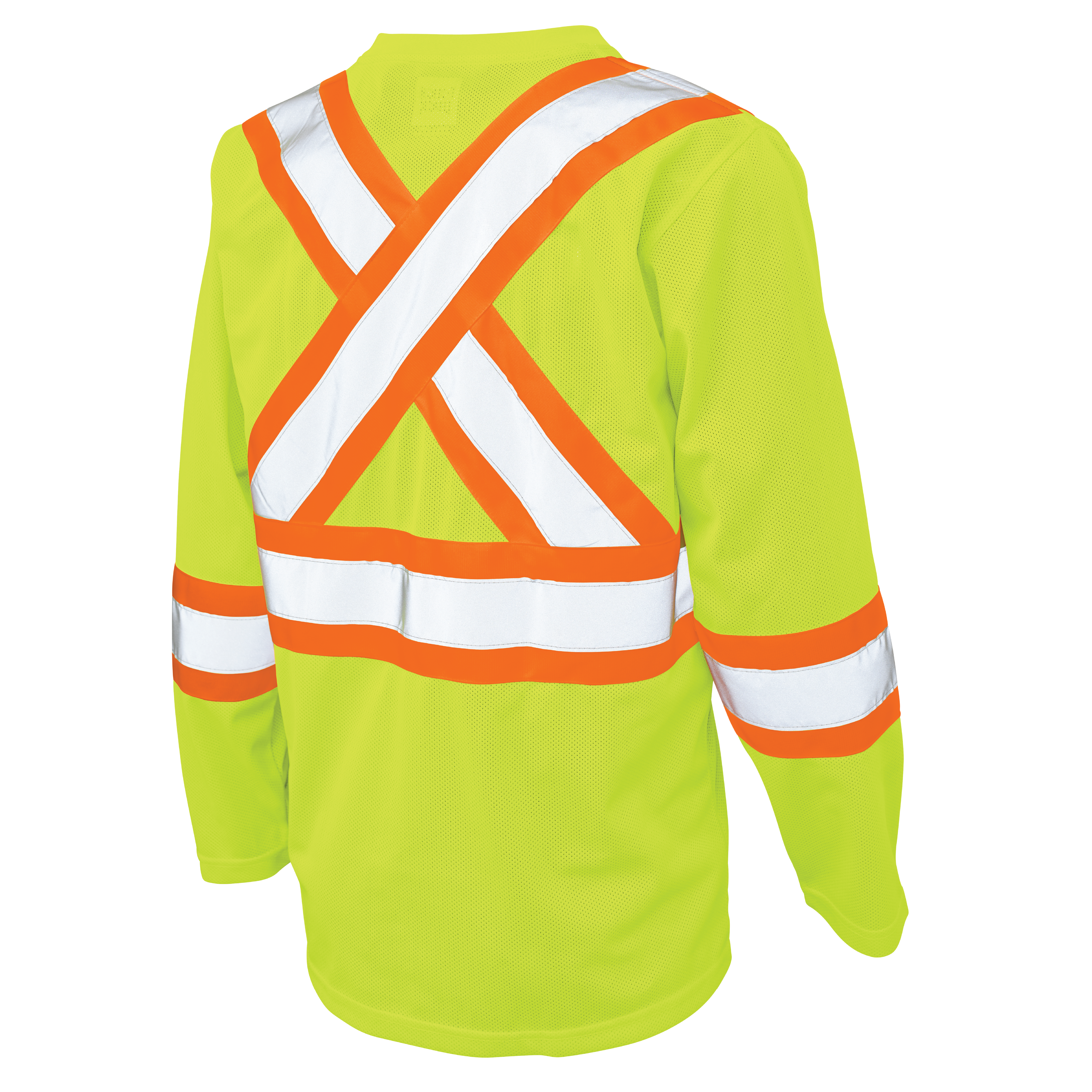 Fluorescent Green Micro Mesh Long-Sleeve Safety T-Shirt ST10 Back image