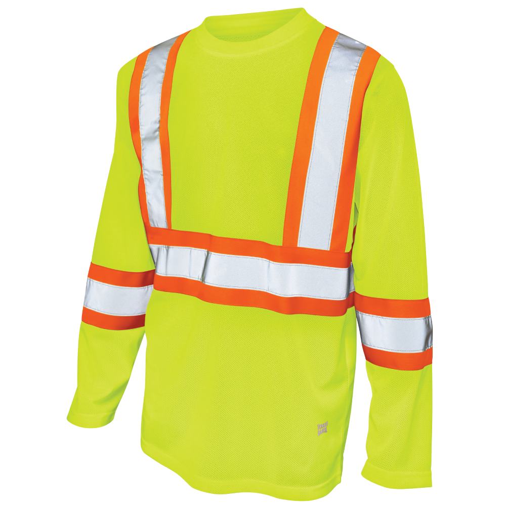 Fluorescent Green micro-mesh long-sleeve safety shirt